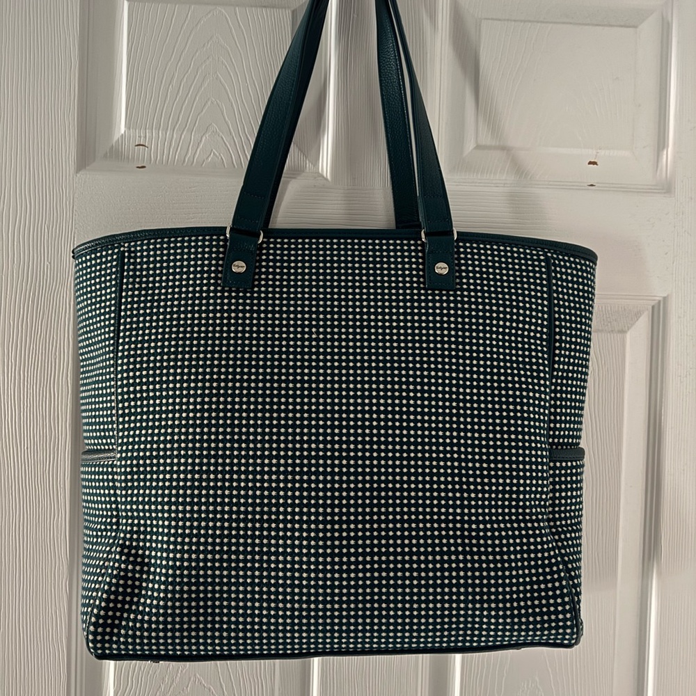 Thirty-One Cindy Tote Green White Patterned Tote Bag